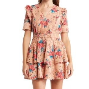 Walter Baker Pink Ivette Floral-print Broderie Anglaise Cotton Mini Dress